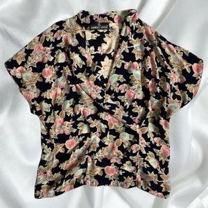 Grunge fairy rose printed surplice blouse